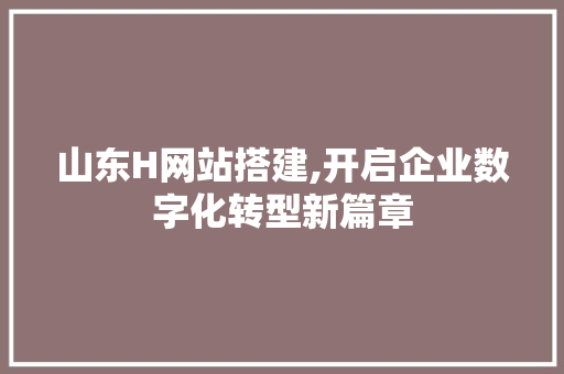 山东H网站搭建,开启企业数字化转型新篇章 山东H网站搭建,开启企业数字化转型新篇章 神马SEO