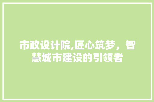 市政设计院,匠心筑梦，智慧城市建设的引领者 市政设计院,匠心筑梦，智慧城市建设的引领者 百度SEO