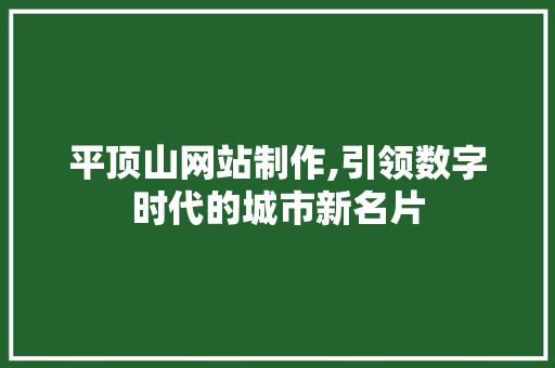 平顶山网站制作,引领数字时代的城市新名片