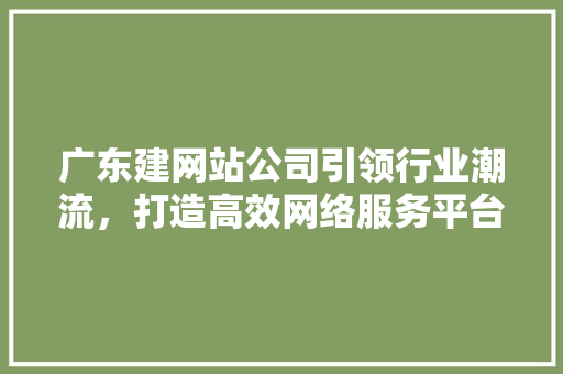 广东建网站公司引领行业潮流，打造高效网络服务平台 广东建网站公司引领行业潮流，打造高效网络服务平台 神马SEO