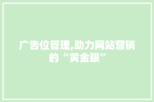 广告位管理,助力网站营销的“黄金眼” 广告位管理,助力网站营销的“黄金眼” 神马SEO