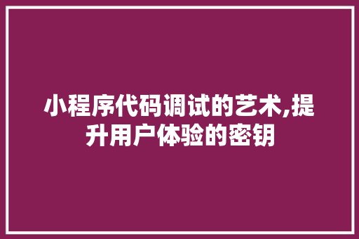 小程序代码调试的艺术,提升用户体验的密钥 小程序代码调试的艺术,提升用户体验的密钥 百度SEO