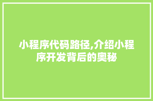 小程序代码路径,介绍小程序开发背后的奥秘 小程序代码路径,介绍小程序开发背后的奥秘 神马SEO