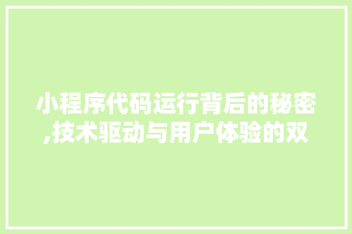 小程序代码运行背后的秘密,技术驱动与用户体验的双赢之路 小程序代码运行背后的秘密,技术驱动与用户体验的双赢之路 百度SEO