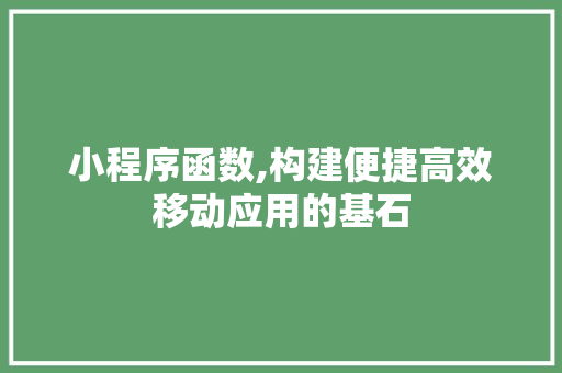 小程序函数,构建便捷高效移动应用的基石
