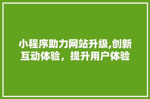 小程序助力网站升级,创新互动体验，提升用户体验 小程序助力网站升级,创新互动体验，提升用户体验 百度SEO