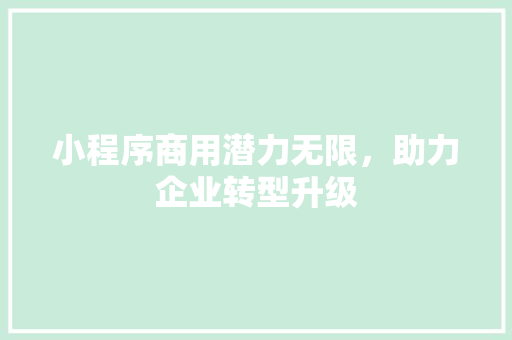 小程序商用潜力无限，助力企业转型升级 小程序商用潜力无限，助力企业转型升级 神马SEO