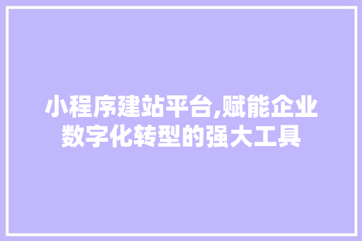 小程序建站平台,赋能企业数字化转型的强大工具