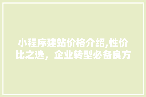 小程序建站价格介绍,性价比之选，企业转型必备良方 小程序建站价格介绍,性价比之选，企业转型必备良方 必应SEO
