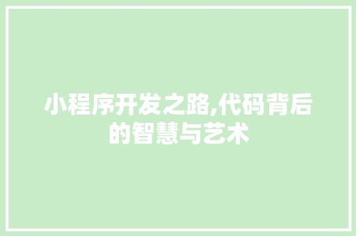小程序开发之路,代码背后的智慧与艺术 小程序开发之路,代码背后的智慧与艺术 搜狗SEO