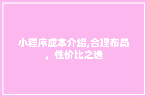 小程序成本介绍,合理布局，性价比之选 小程序成本介绍,合理布局，性价比之选 百度SEO