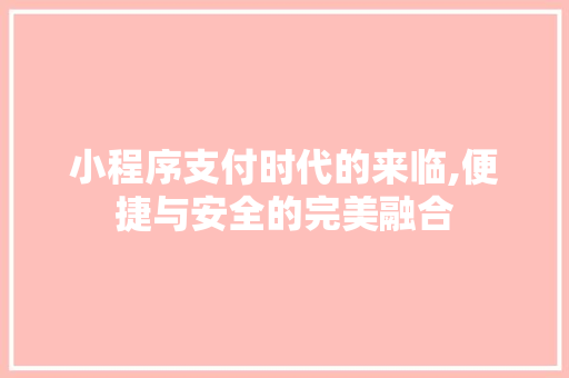 小程序支付时代的来临,便捷与安全的完美融合 小程序支付时代的来临,便捷与安全的完美融合 神马SEO