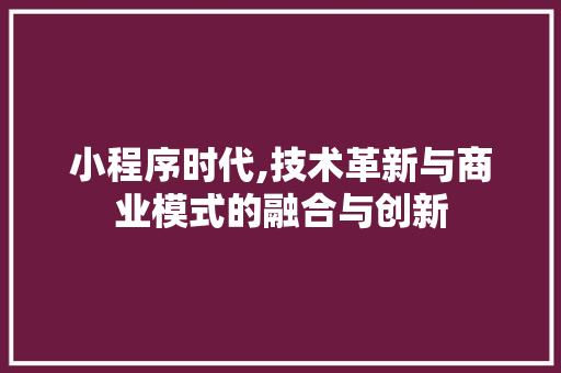 小程序时代,技术革新与商业模式的融合与创新