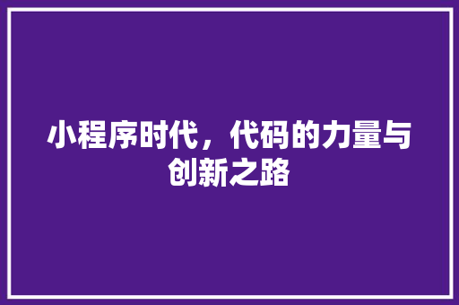 小程序时代，代码的力量与创新之路