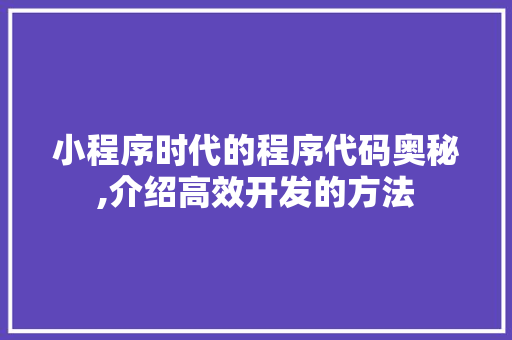 小程序时代的程序代码奥秘,介绍高效开发的方法 小程序时代的程序代码奥秘,介绍高效开发的方法 SEO关键词