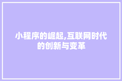 小程序的崛起,互联网时代的创新与变革 小程序的崛起,互联网时代的创新与变革 百度SEO