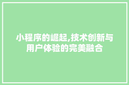 小程序的崛起,技术创新与用户体验的完美融合 神马SEO 小程序的崛起,技术创新与用户体验的完美融合 小程序的崛起,技术创新与用户体验的完美融合 神马SEO
