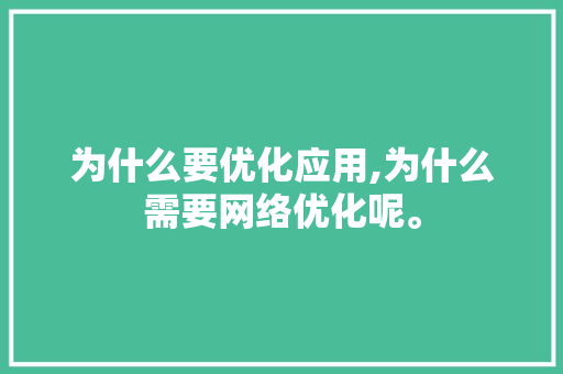 为什么要优化应用,为什么需要网络优化呢。 为什么要优化应用,为什么需要网络优化呢。 必应SEO