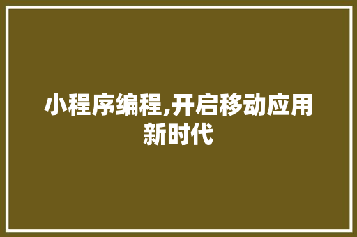小程序编程,开启移动应用新时代 小程序编程,开启移动应用新时代 SEO关键词