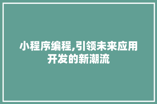 小程序编程,引领未来应用开发的新潮流 小程序编程,引领未来应用开发的新潮流 神马SEO
