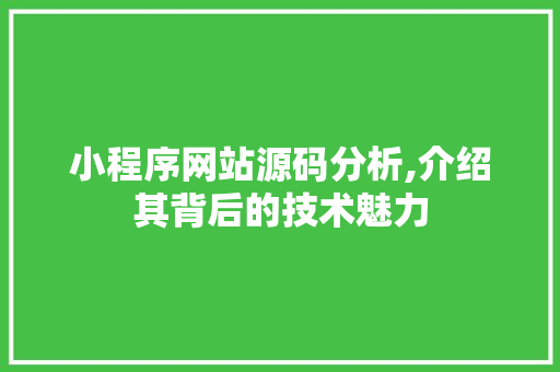 小程序网站源码分析,介绍其背后的技术魅力 小程序网站源码分析,介绍其背后的技术魅力 SEO关键词