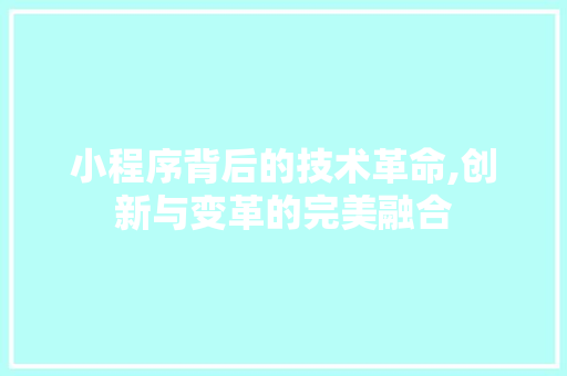 小程序背后的技术革命,创新与变革的完美融合 小程序背后的技术革命,创新与变革的完美融合 必应SEO