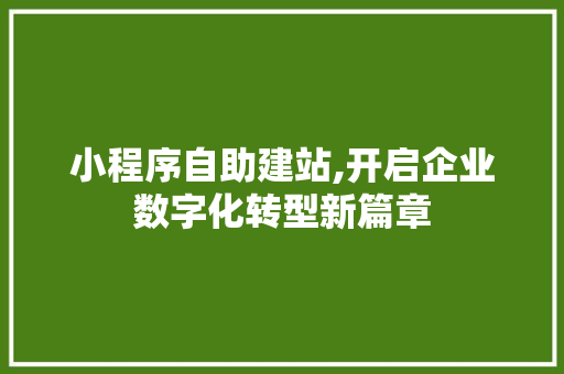 小程序自助建站,开启企业数字化转型新篇章
