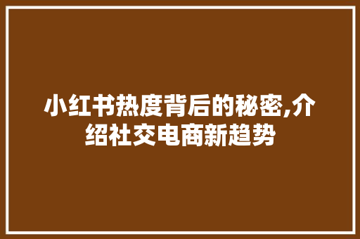 小红书热度背后的秘密,介绍社交电商新趋势 小红书热度背后的秘密,介绍社交电商新趋势 百度SEO