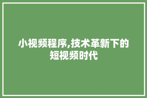 小视频程序,技术革新下的短视频时代 小视频程序,技术革新下的短视频时代 搜狗SEO