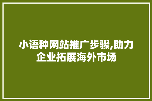 小语种网站推广步骤,助力企业拓展海外市场 小语种网站推广步骤,助力企业拓展海外市场 网站建设公司