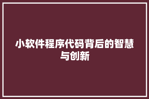 小软件程序代码背后的智慧与创新 小软件程序代码背后的智慧与创新 百度SEO