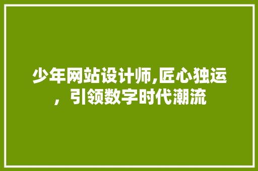 少年网站设计师,匠心独运，引领数字时代潮流 少年网站设计师,匠心独运，引领数字时代潮流 网站建设公司