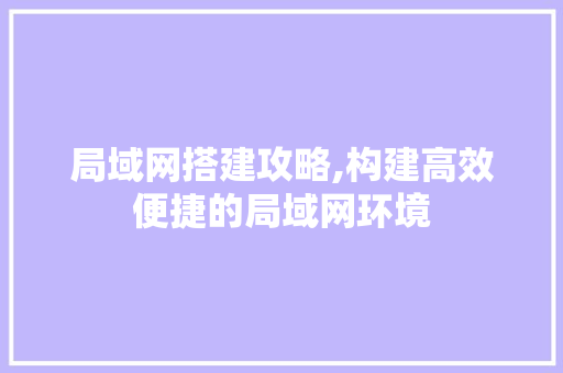 局域网搭建攻略,构建高效便捷的局域网环境 局域网搭建攻略,构建高效便捷的局域网环境 搜狗SEO