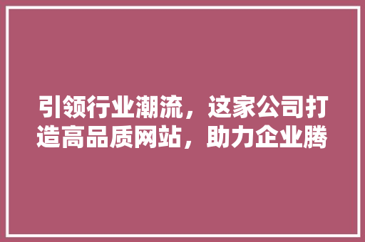 引领行业潮流，这家公司打造高品质网站，助力企业腾飞