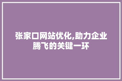张家口网站优化,助力企业腾飞的关键一环