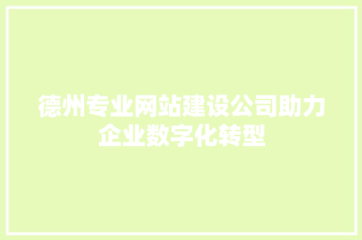 德州专业网站建设公司助力企业数字化转型 德州专业网站建设公司助力企业数字化转型 必应SEO