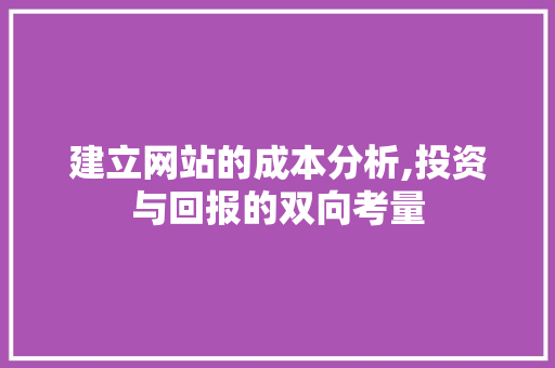 建立网站的成本分析,投资与回报的双向考量 建立网站的成本分析,投资与回报的双向考量 网站建设公司