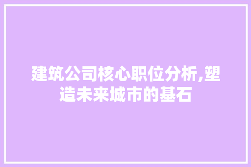建筑公司核心职位分析,塑造未来城市的基石 建筑公司核心职位分析,塑造未来城市的基石 神马SEO