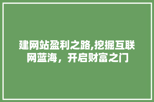 建网站盈利之路,挖掘互联网蓝海，开启财富之门 建网站盈利之路,挖掘互联网蓝海，开启财富之门 神马SEO