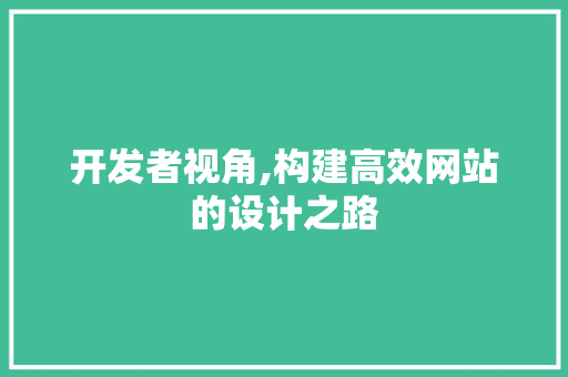开发者视角,构建高效网站的设计之路 开发者视角,构建高效网站的设计之路 必应SEO