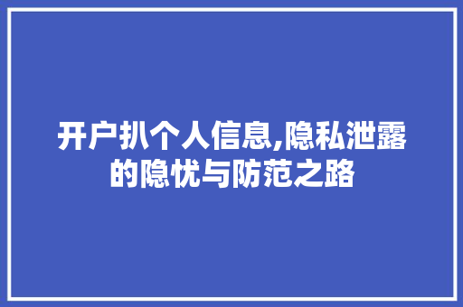 开户扒个人信息,隐私泄露的隐忧与防范之路 开户扒个人信息,隐私泄露的隐忧与防范之路 SEO关键词