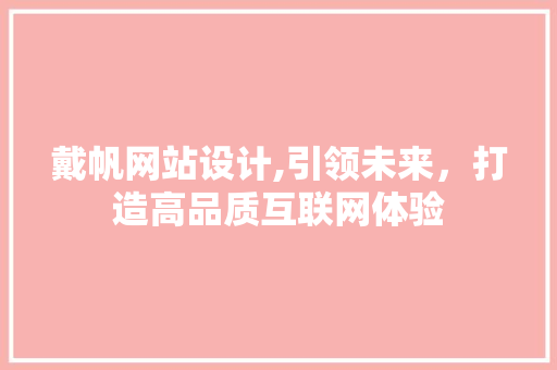 戴帆网站设计,引领未来，打造高品质互联网体验