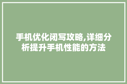 手机优化闭写攻略,详细分析提升手机性能的方法 手机优化闭写攻略,详细分析提升手机性能的方法 网站建设公司