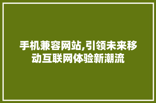 手机兼容网站,引领未来移动互联网体验新潮流 手机兼容网站,引领未来移动互联网体验新潮流 网站建设公司