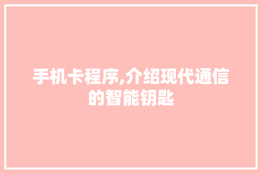 手机卡程序,介绍现代通信的智能钥匙 手机卡程序,介绍现代通信的智能钥匙 神马SEO