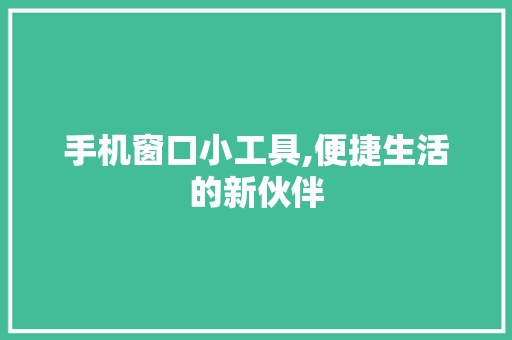 手机窗口小工具,便捷生活的新伙伴 手机窗口小工具,便捷生活的新伙伴 神马SEO