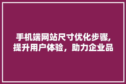 手机端网站尺寸优化步骤,提升用户体验，助力企业品牌形象塑造
