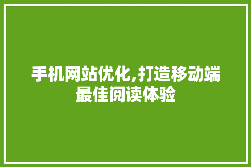 手机网站优化,打造移动端最佳阅读体验