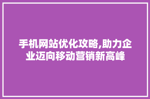 手机网站优化攻略,助力企业迈向移动营销新高峰