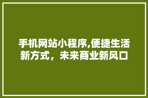 手机网站小程序,便捷生活新方式，未来商业新风口